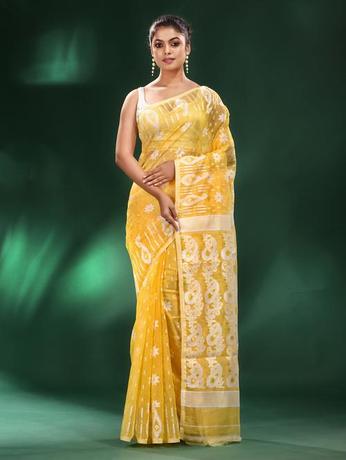 women's self design yellow colored saree with blouse - 19993481 - Very Small Image - 1