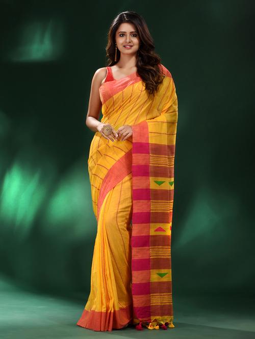 yellow cotton saree with blouse - 19993547 - Very Small Image - 1