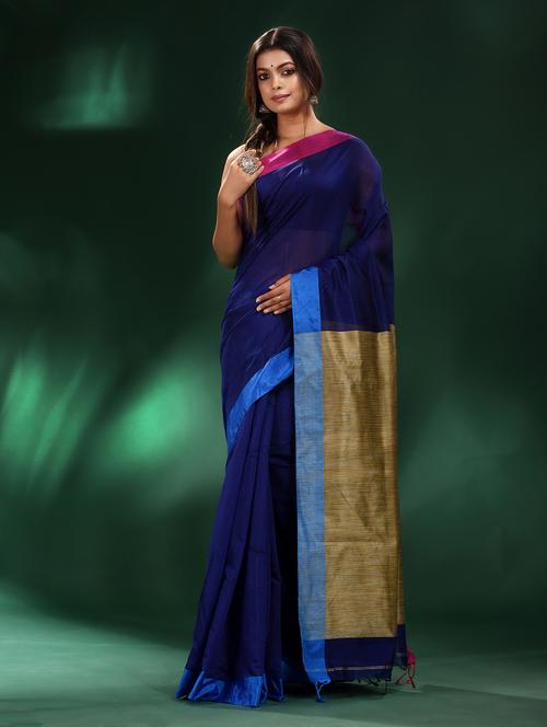blue cotton saree with blouse - 19993591 - Very Small Image - 1