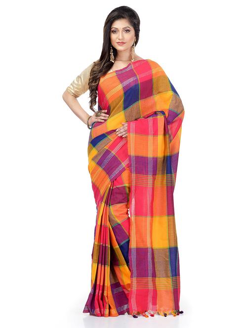 women's checks multi colored saree with blouse - 19994589 - Very Small Image - 1