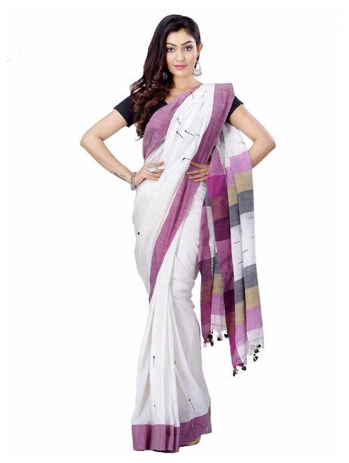 women's self design white colored saree with blouse - 19994673 - Very Small Image - 1