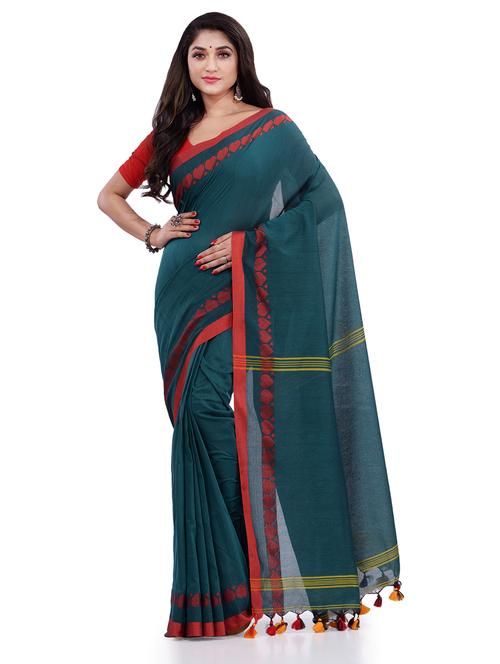 women's checks dark green colored saree with blouse - 19994713 - Very Small Image - 1