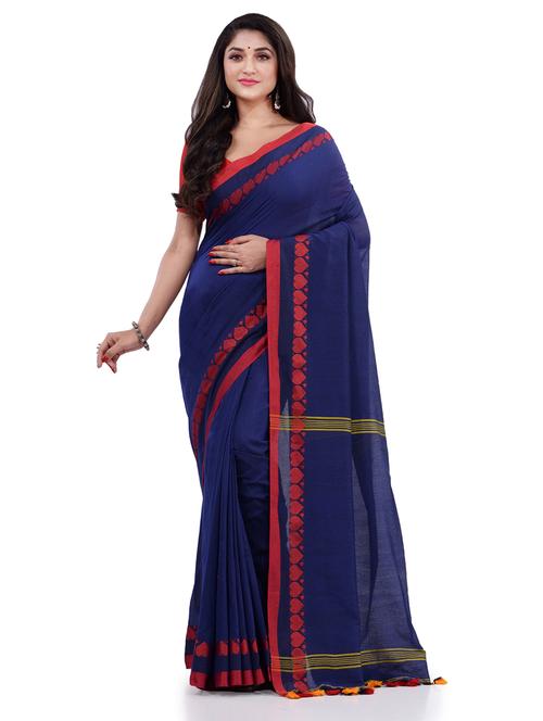 women's self design navy blue colored saree with blouse - 19994968 - Very Small Image - 1