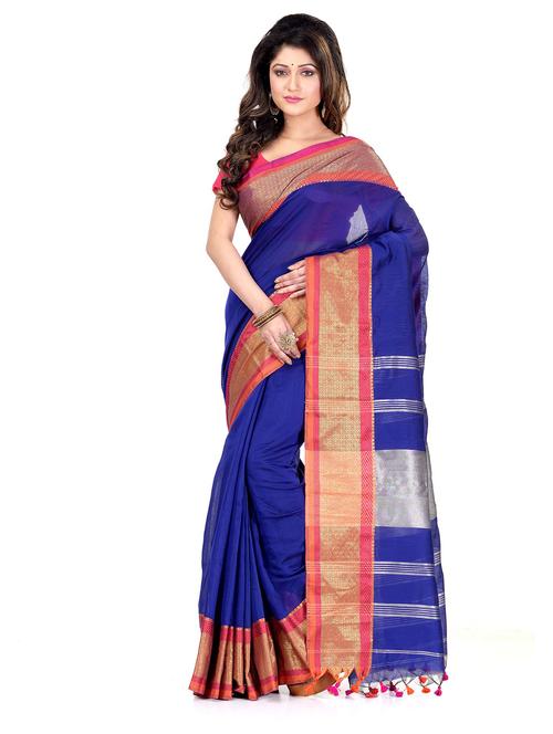 Women's Self Design Royal Blue Colored Saree With Blouse - 19994973 - Very Small Image - 1