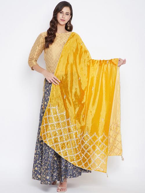 yellow self designed embroidered dupatta - 19997045 - Very Small Image - 1