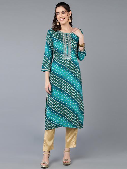 round neck bandhani print straight kurta - 19997270 - Very Small Image - 1
