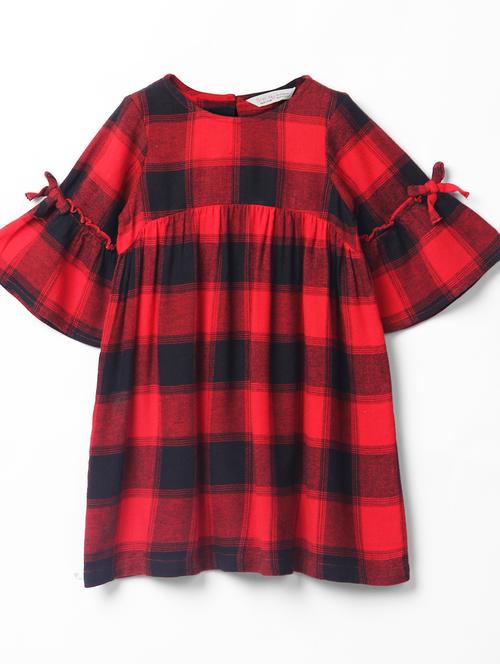 girls round neck bell sleeve frock - 20005193 - Very Small Image - 1