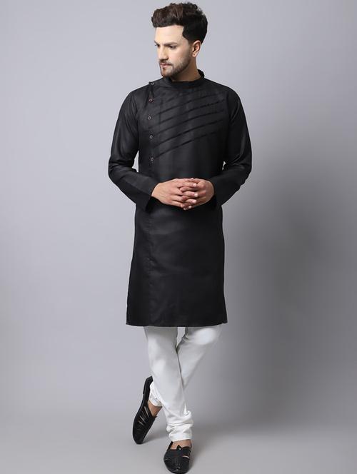 mandarin neck solid kurta pyjama set - 20005250 - Very Small Image - 1