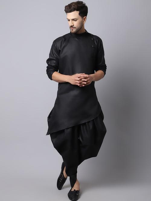 black cotton blend dhoti kurta ethnic wear set - 20005269 - Very Small Image - 1