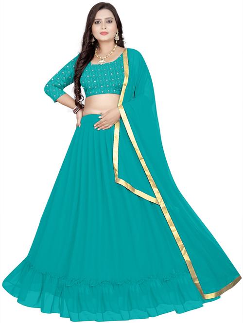 blue semi-stitched plain flared lehenga - 20006560 - Very Small Image - 1