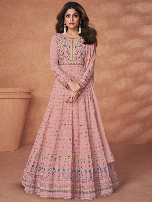 pink embroidered semi-stitched anarkali suit - 20007052 - Very Small Image - 1