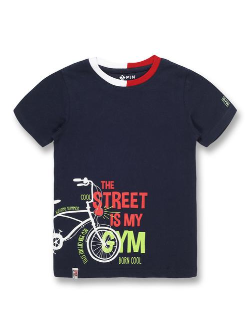 navy blue round neck printed t-shirt - 20007570 - Very Small Image - 1