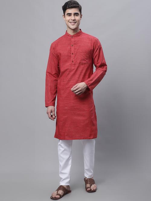 red checkered printed long kurta - 20007591 - Very Small Image - 1