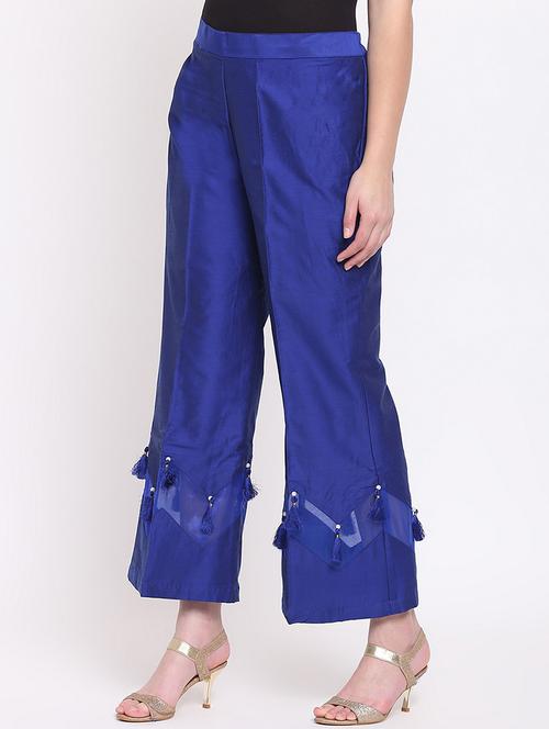 blue silk blend palazzos - 20007656 - Very Small Image - 1