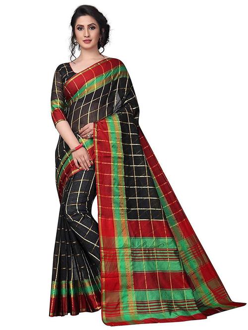 black cotton silk chettinadu saree with blouse - 20008267 - Very Small Image - 1