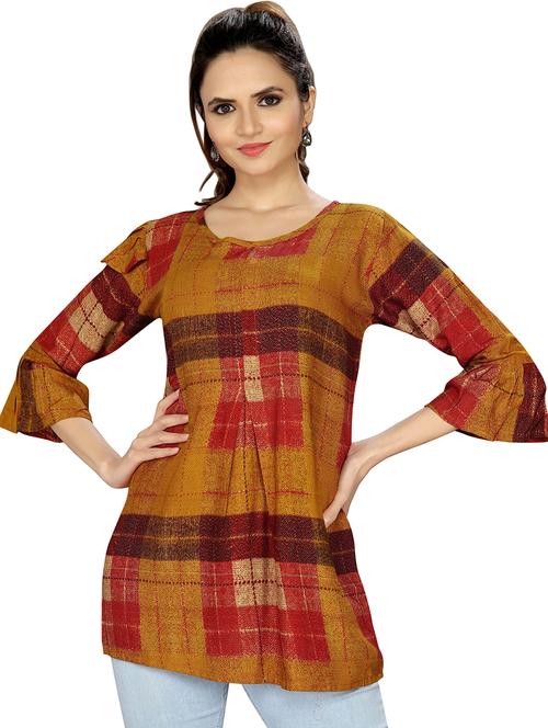 round neck checkered regular top - 20008369 - Very Small Image - 1