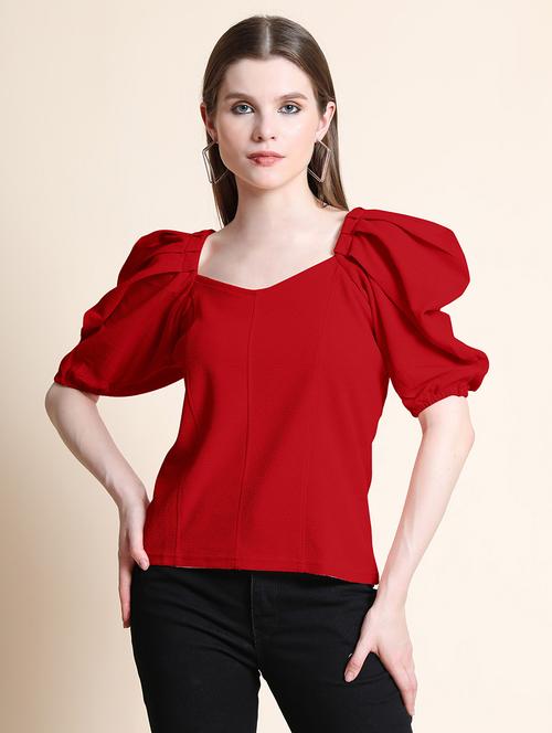 red lycra blend regular top - 20008434 - Very Small Image - 1