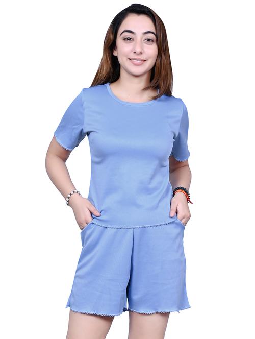 purist blue cotton blend top and shorts set - 20009504 - Very Small Image - 1