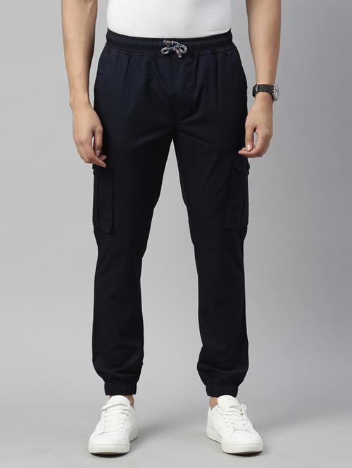 navy blue cotton cargos casual trousers - 20011598 - Very Small Image - 1