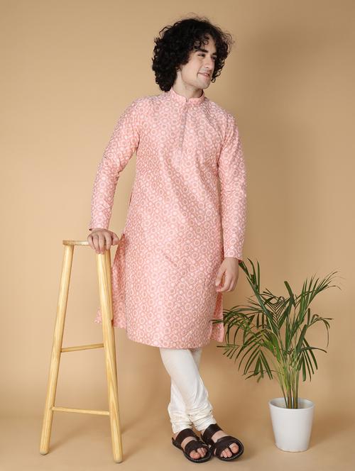 peach pure silk kurta pyjama ethnic wear set - 20011760 - Very Small Image - 1