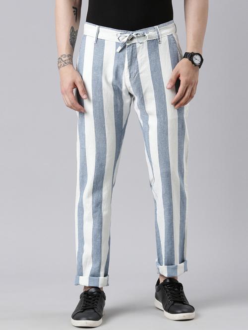 blue cotton stripes casual trouser - 20011901 - Very Small Image - 1