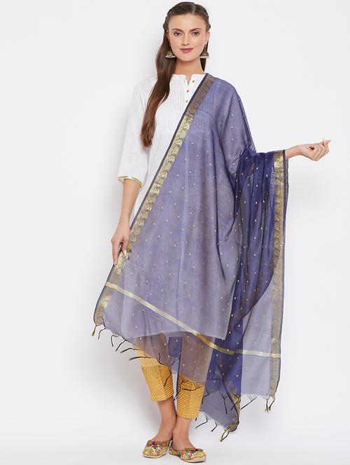 navy silk blend dupatta - 20012087 - Very Small Image - 1