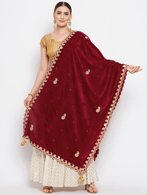 maroon embroidered dupatta - 20012106 - Very Small Image - 1