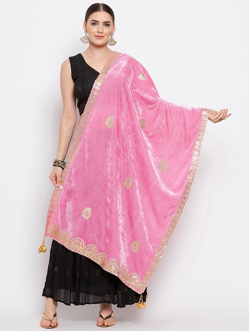 pink velvet dupatta - 20012119 - Very Small Image - 1
