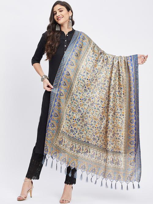 navy silk blend dupatta - 20012161 - Very Small Image - 1