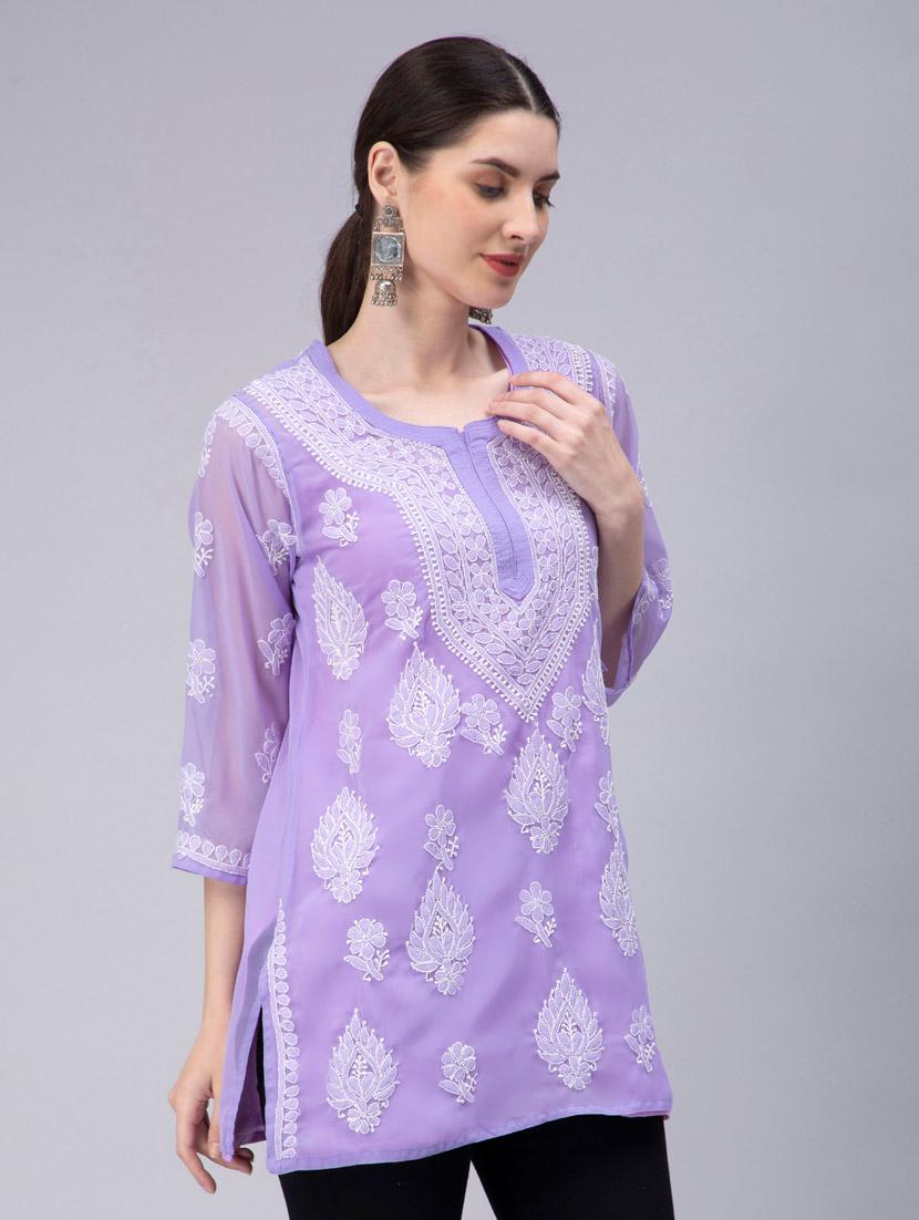 women round neck chikankari kurti - 20014395 - Standard Image - 2