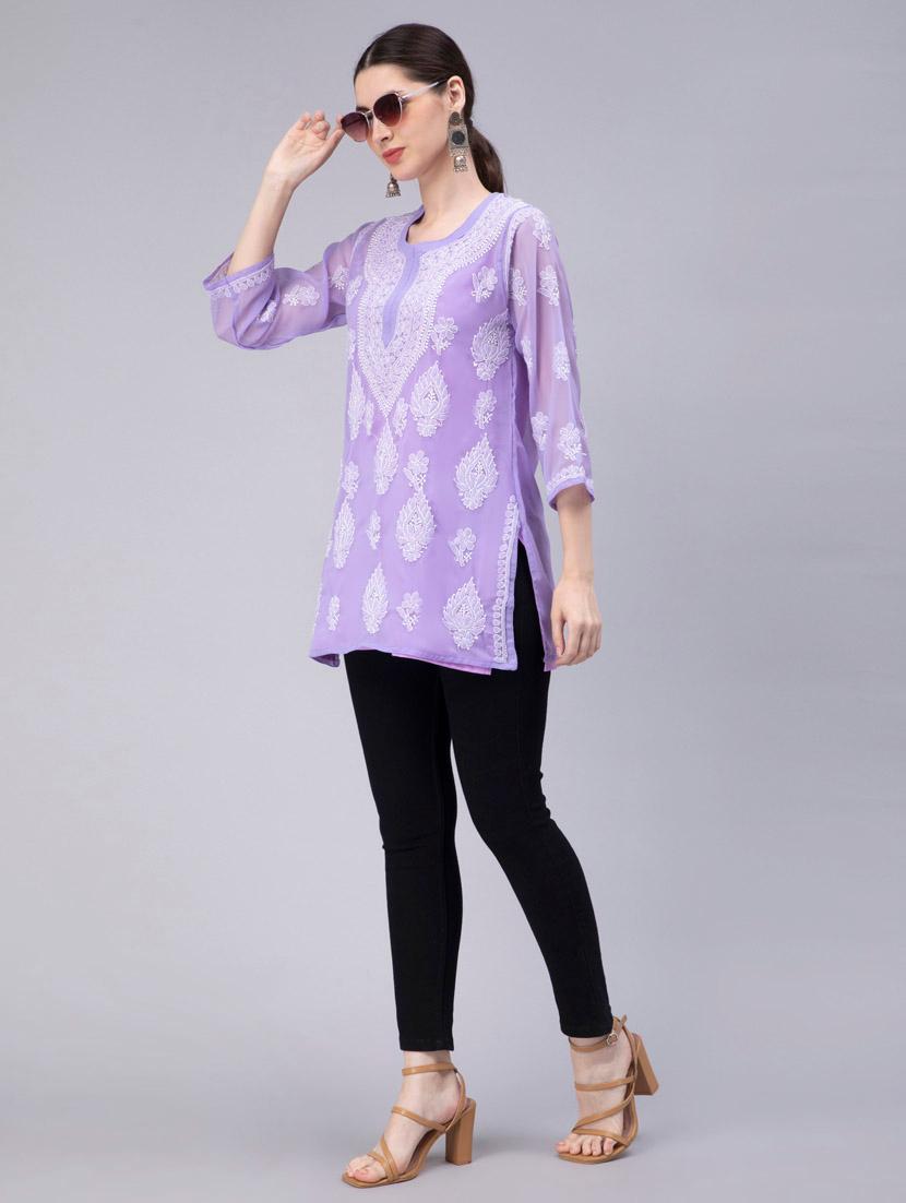 women round neck chikankari kurti - 20014395 - Standard Image - 5