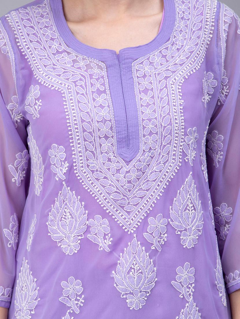 women round neck chikankari kurti - 20014395 - Zoom Image - 6