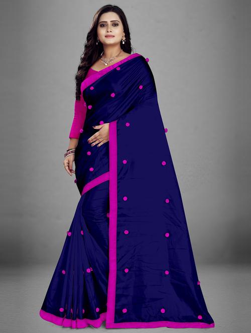 women solid with work saree - 20014663 - Very Small Image - 1