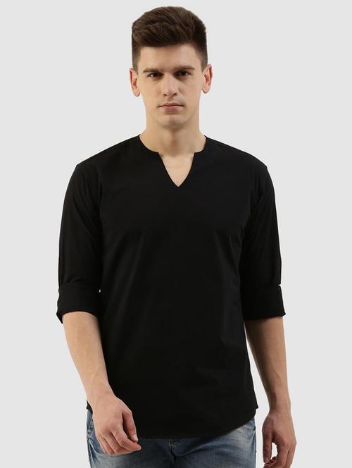 notched neck solid short kurta - 20015807 - Very Small Image - 1