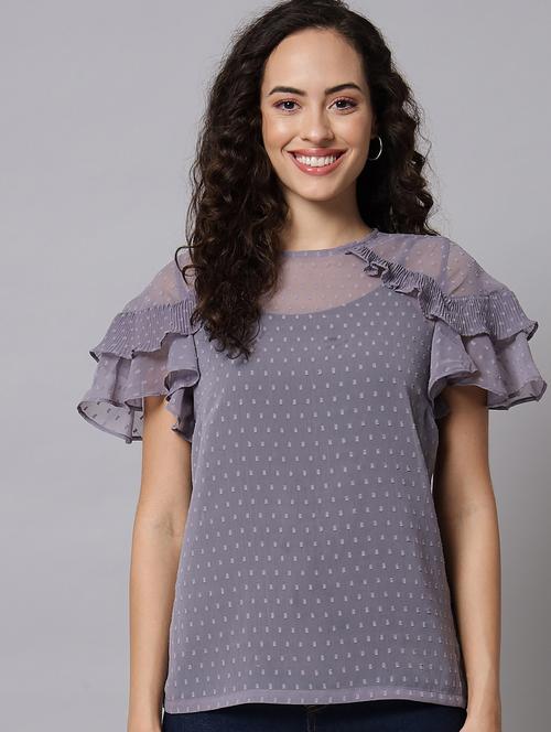 grey chiffon regular top - 20017830 - Very Small Image - 1