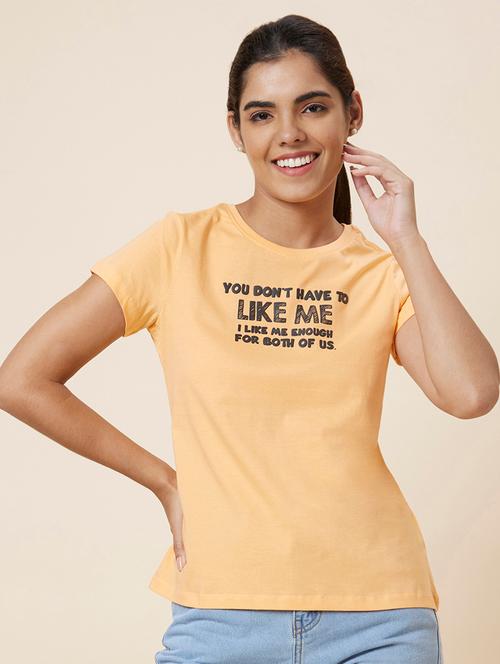 women's chest print round neck t-shirt - 20018003 - Very Small Image - 1