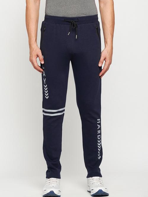 navy blue cotton blend full length track pant - 20018102 - Very Small Image - 1