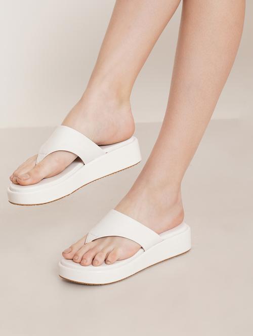 white leatherette slip on sandals - 20018162 - Very Small Image - 1