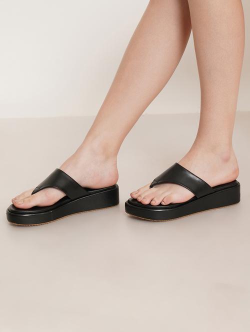 black leatherette slip on sandals - 20018164 - Very Small Image - 1