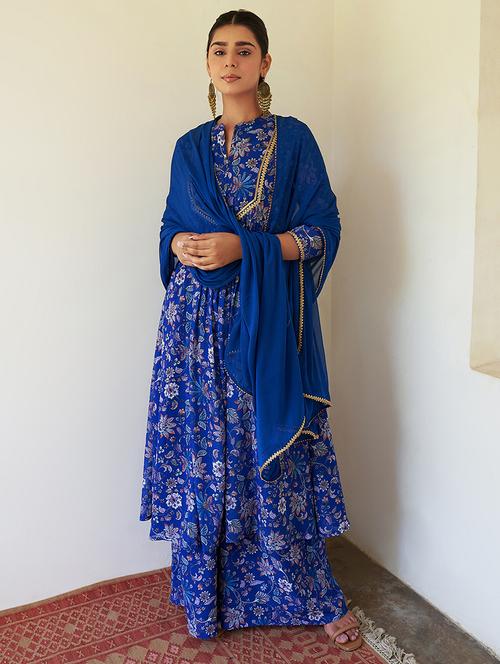 blue kurta palazzo set with dupatta - 20018570 - Very Small Image - 1