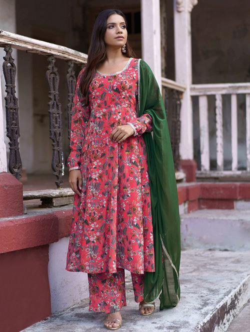 women pink floral printed kurta palazzo set with dupatta - 20018572 - Very Small Image - 1