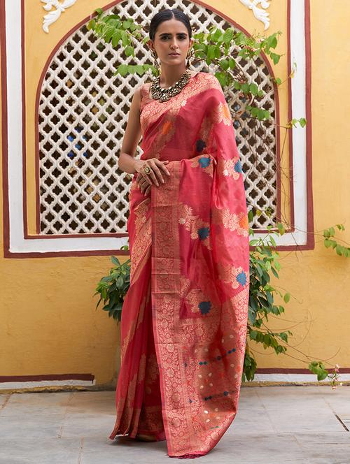pink silk blend kanjivaram saree with blouse - 20018610 - Very Small Image - 1