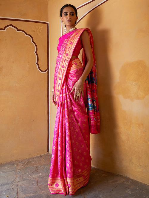 women's self design pink colored saree with blouse - 20018615 - Very Small Image - 1