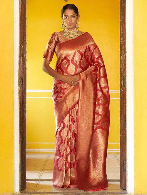 women's self design red colored saree with blouse - 20018624 - Very Small Image - 1