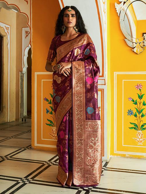 women's self design purple colored saree with blouse - 20018638 - Very Small Image - 1