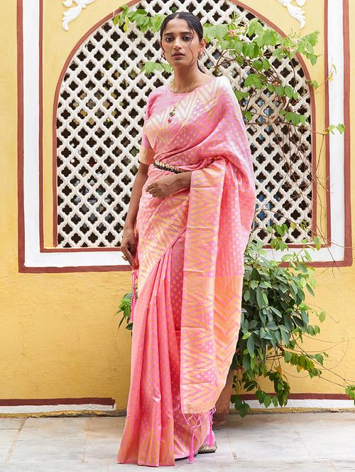 pink silk blend handloom saree with blouse - 20018643 - Very Small Image - 1