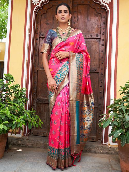 women's self design pink colored saree with blouse - 20018660 - Very Small Image - 1