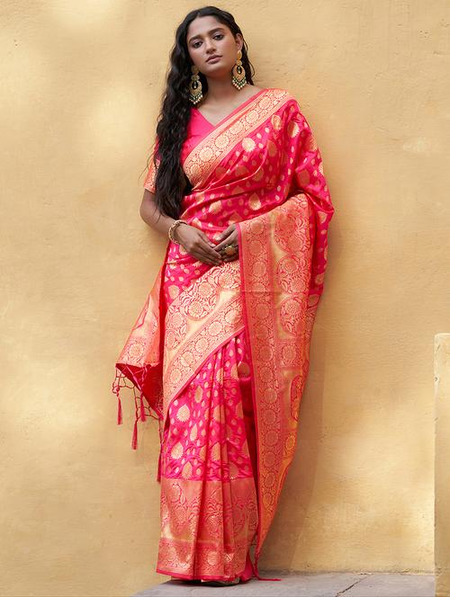pink silk blend saree with blouse - 20018672 - Very Small Image - 1