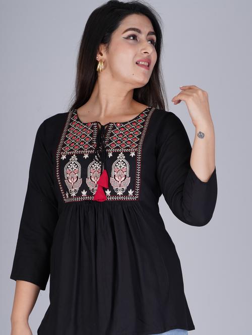 women's a line tie-up neck top - 20018790 - Very Small Image - 1