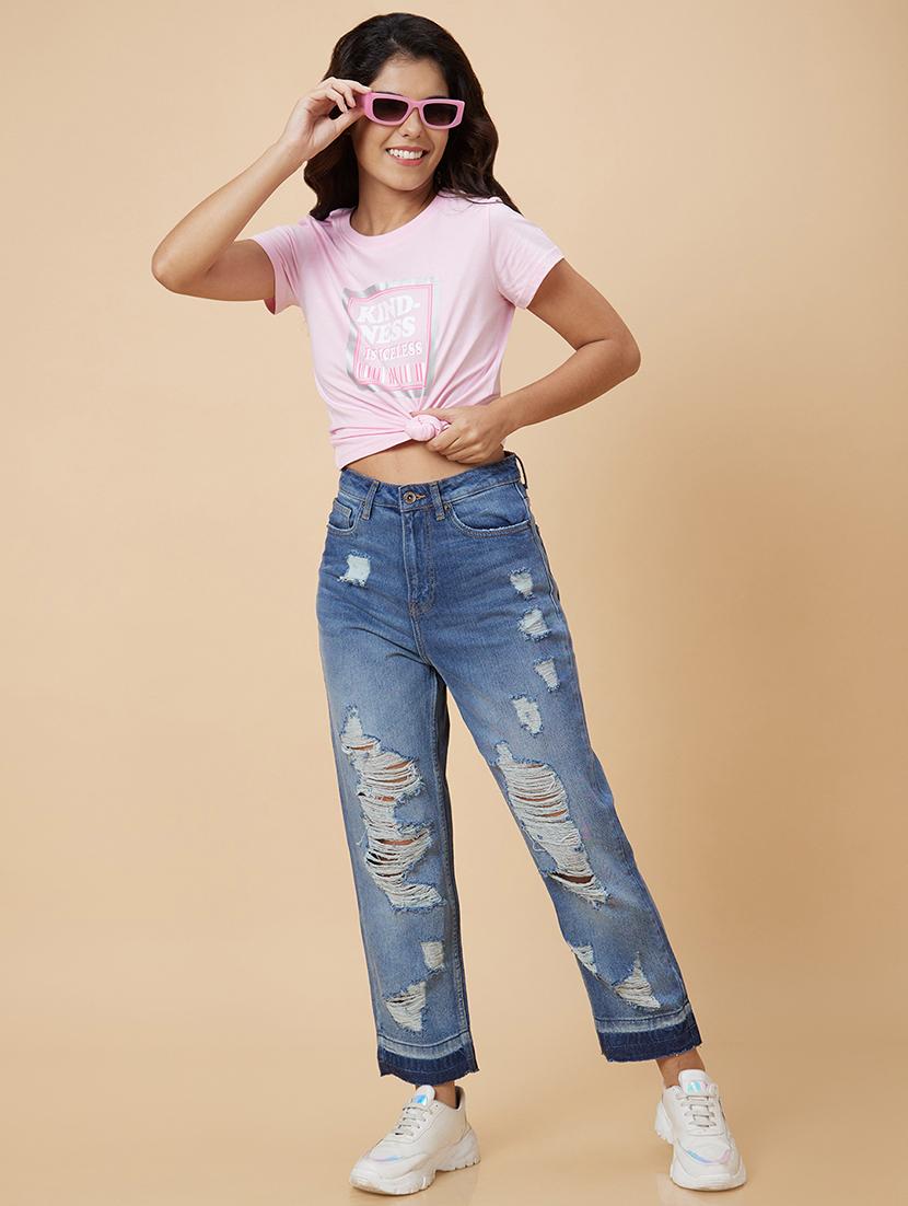 women's distress straight fit jeans - 20018995 - Standard Image - 3